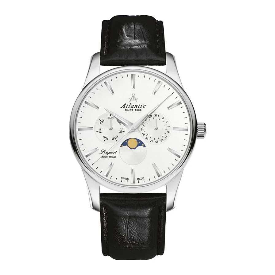 Atlantic quartz cu fazele Lunii, Negru/Argintiu