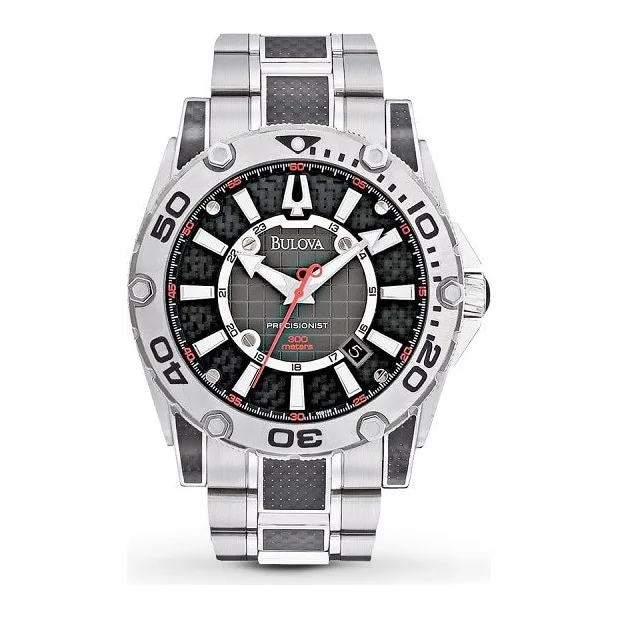 Bulova Precisionist Champlain, negru, 46mm, inox, bratara din otel inoxidabil cu accente din carbon