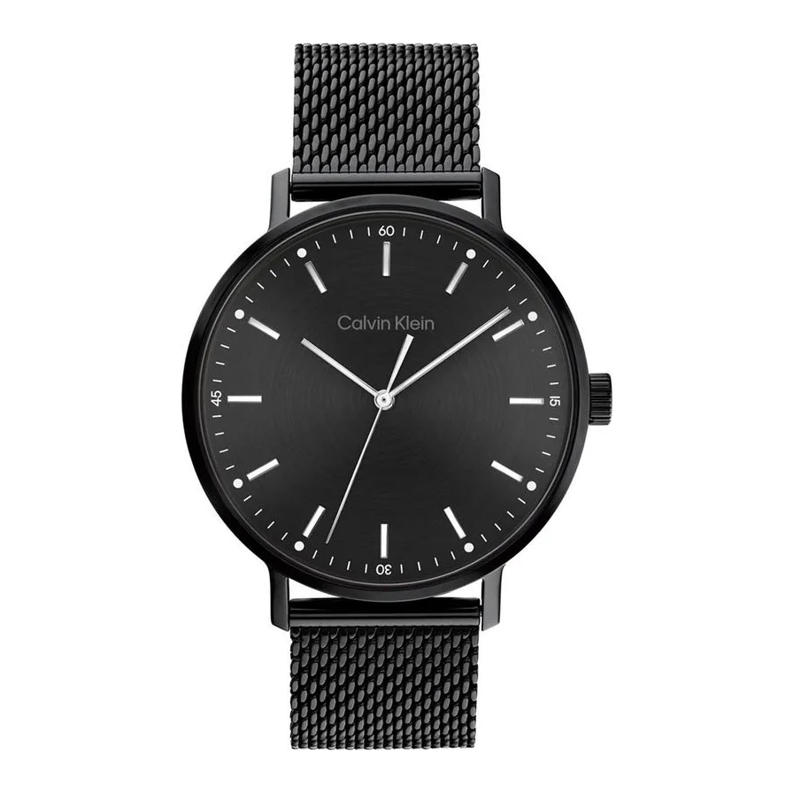 CALVIN KLEIN analog cu o bratara cu design plasa, Negru