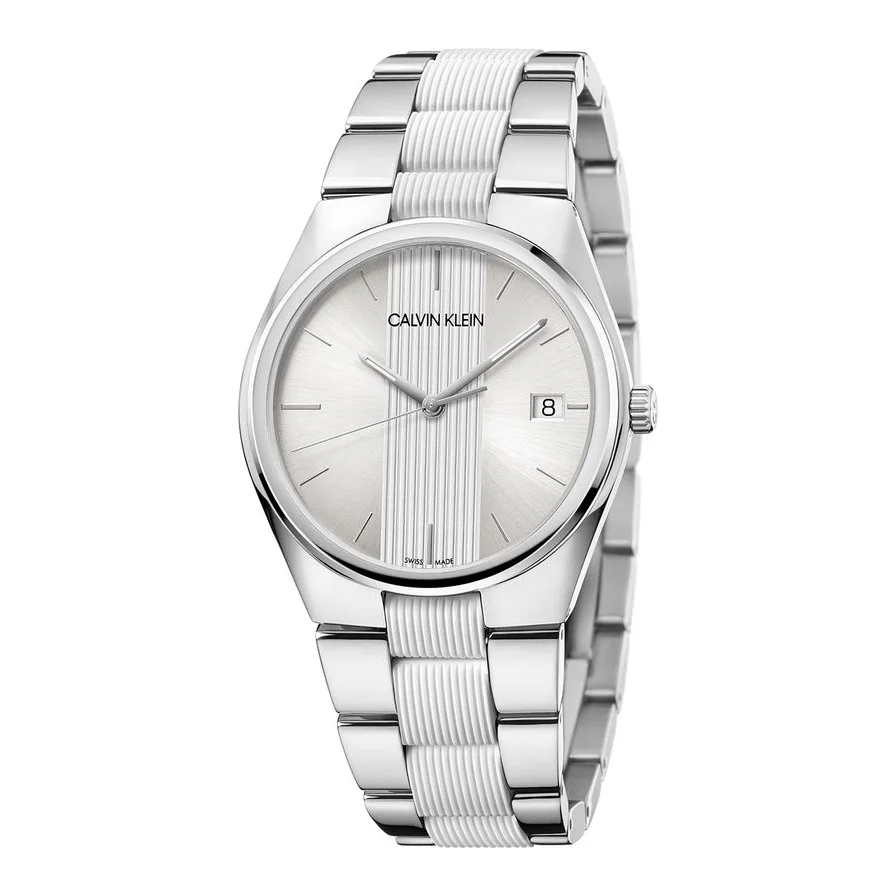 CALVIN KLEIN quartz cu bratara din otel inoxidabil si silicon, Argintiu