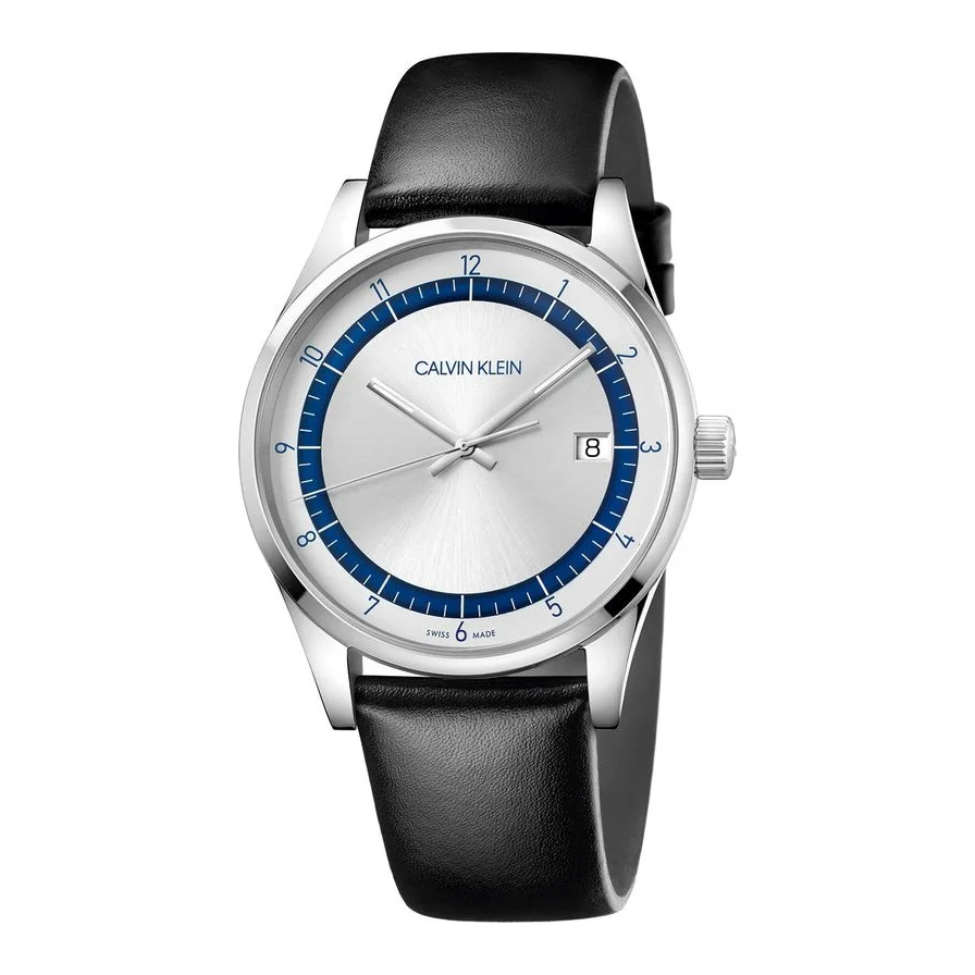 CALVIN KLEIN quartz cu o curea de piele, Negru/Argintiu