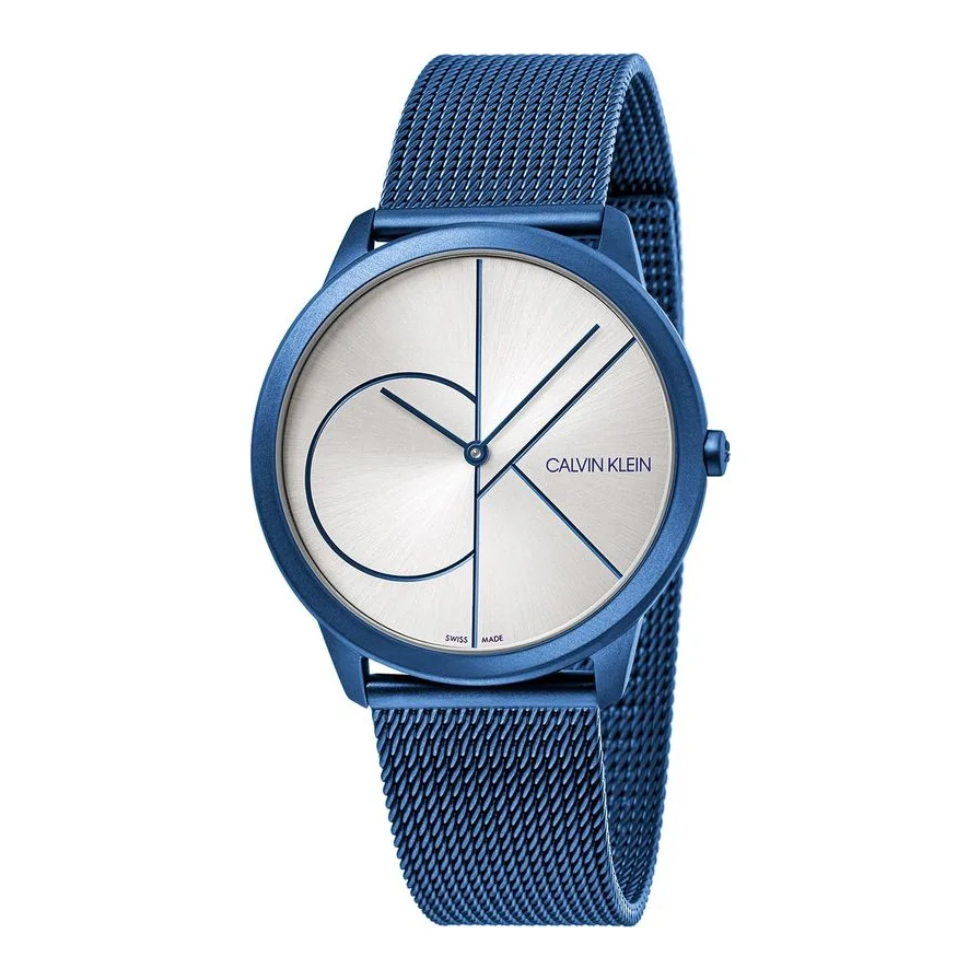 CALVIN KLEIN quartz elvetian cu bratara din otel inoxidabil cu model plasa, Albastru inchis