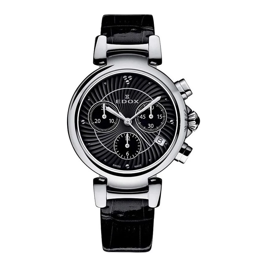 Ceas barbatesti Edox LaPassion, cronograf, curea din piele neagra, 35mm, rezistenta la apa 5 ATM