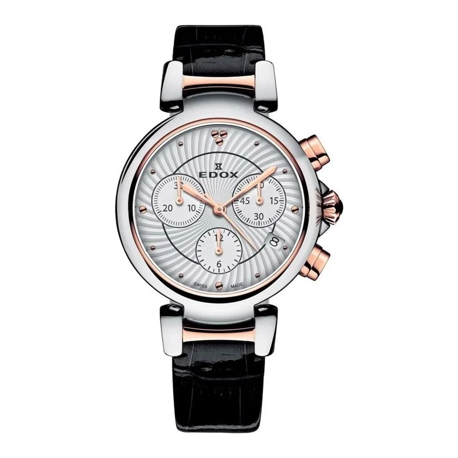 Ceas barbatesti Edox LaPassion, cronograf, curea din piele neagra, 35mm, rezistenta la 5 ATM