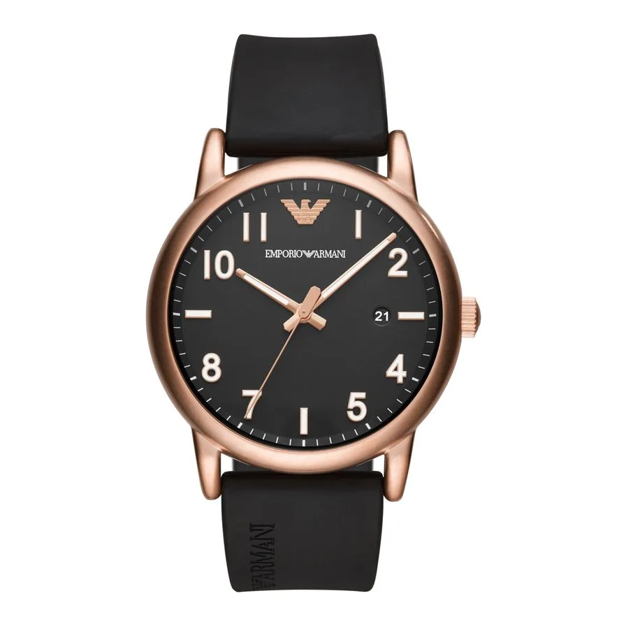 Emporio Armani analog rotund cu bareta de silicon Luigi, Negru