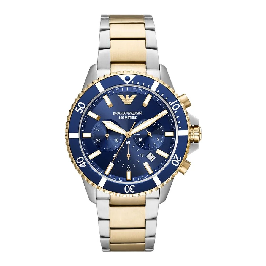 Emporio Armani cronograf cu doua nuante, Argintiu/Auriu