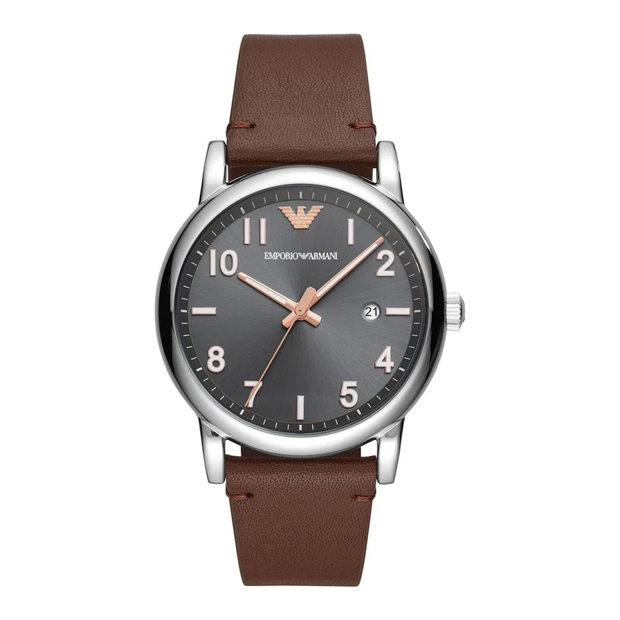 Emporio Armani cu o curea de piele, Argintiu