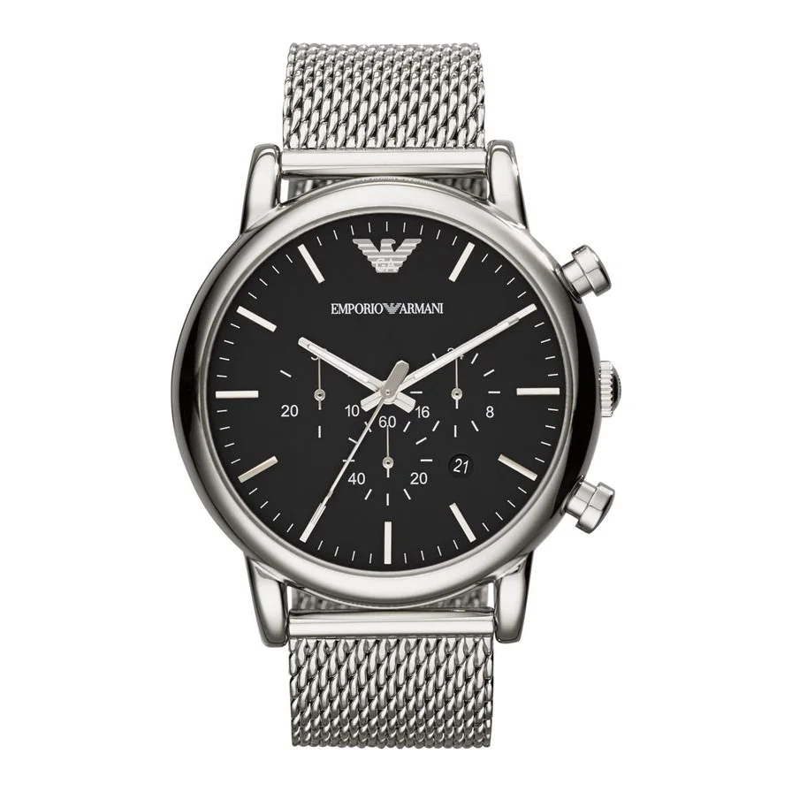Emporio Armani rotund cu bratara tip plasa, Argintiu