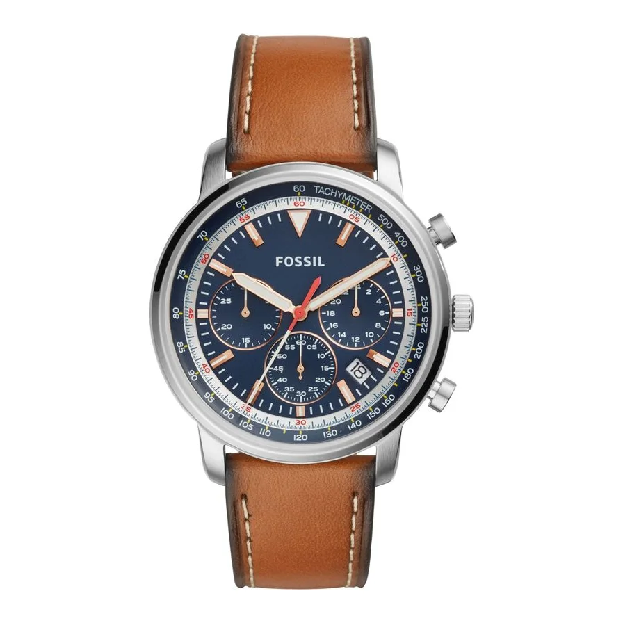 Fossil cronograf cu o curea de piele Goodwin, Maro caramel