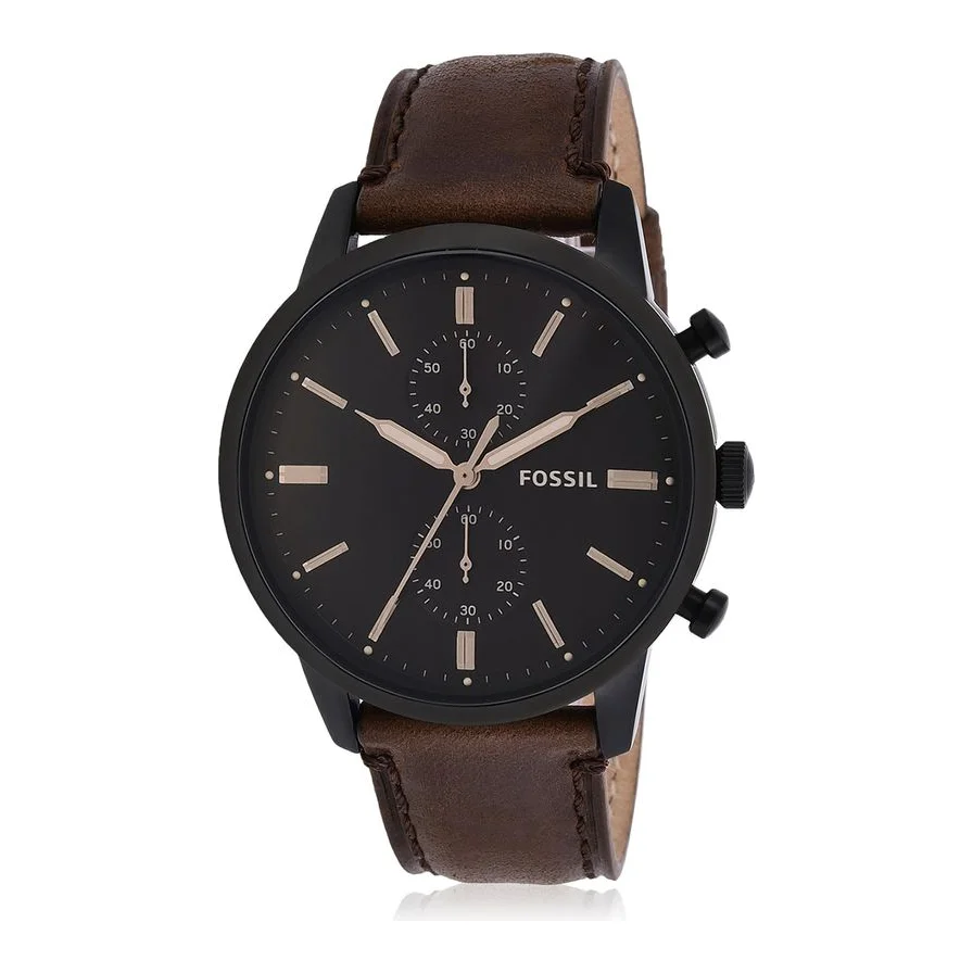 Fossil cronograf cu o curea de piele Townsman, Maro inchis