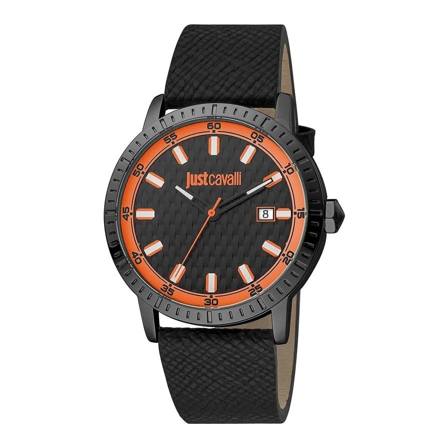 JUST CAVALLI analog cu o curea din piele, Negru