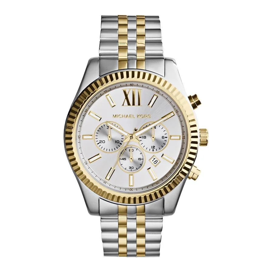 Michael Kors cronograf cu bratara metalica Lexington, Argintiu/Auriu