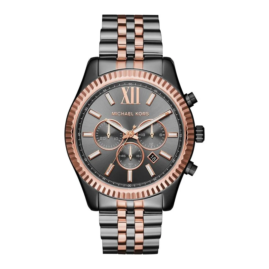 Michael Kors cronograf cu bratara metalica Lexington, Gri hematit/Auru rose