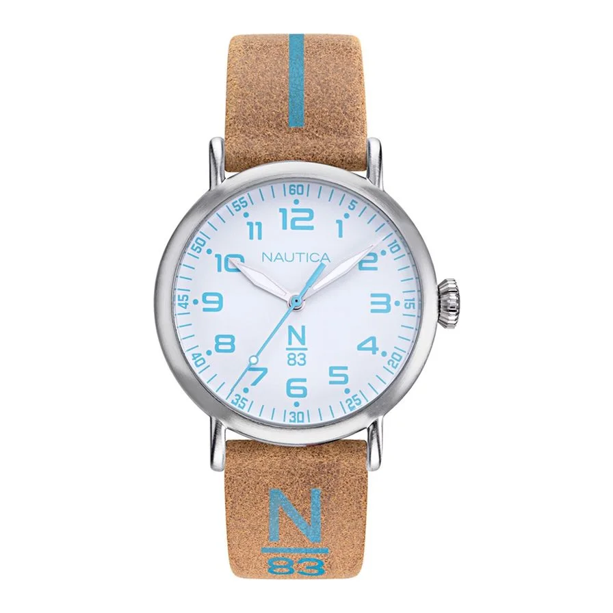 Nautica cu o curea de piele Wakeland, 40 mm, Maro/Argintiu/Albastru aqua