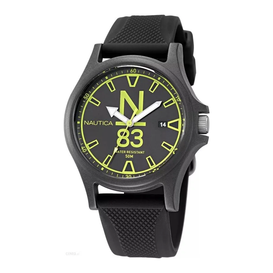 Nautica NAPJSS221, 40mm, negru, cu data si fluorescenta, curea din cauciuc