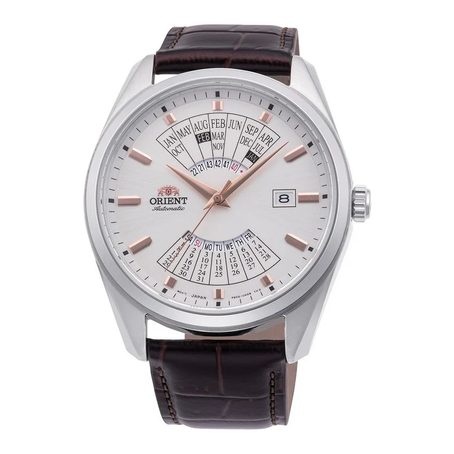 ORIENT automatic cu calendar, Argintiu, Maro inchis