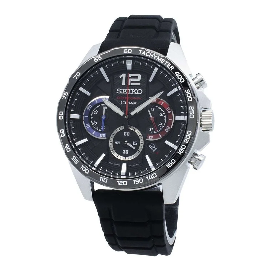 Seiko cronograf cu o curea din cauciuc, Negru