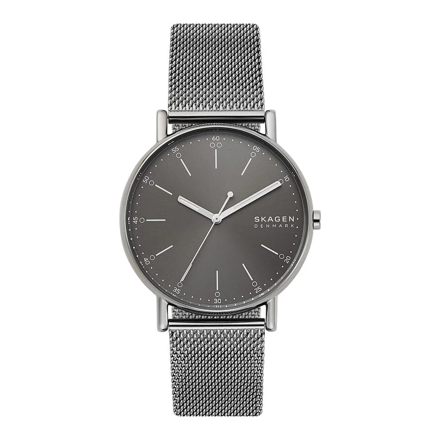 Skagen cu bratara cu model plasa Signatur, Gri inchis