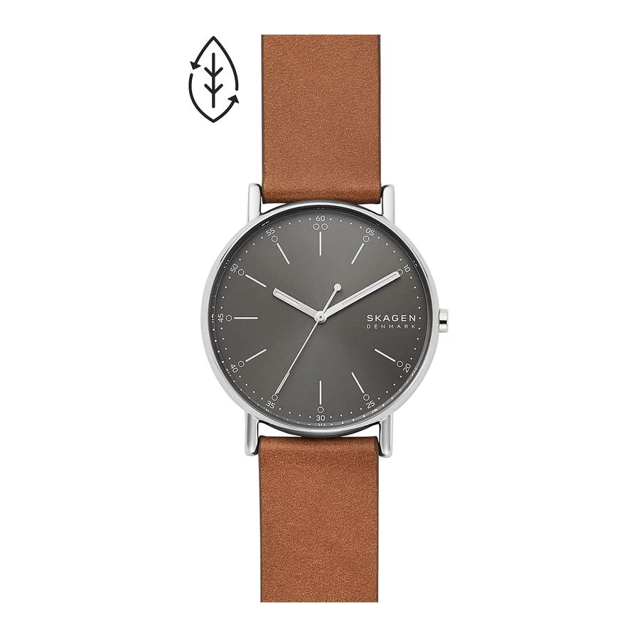 Skagen cu o curea de piele Signatur, Maro