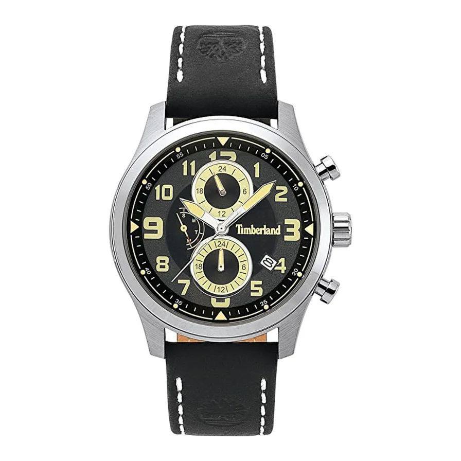 Timberland cronograf cu o curea de piele Groveton, Negru