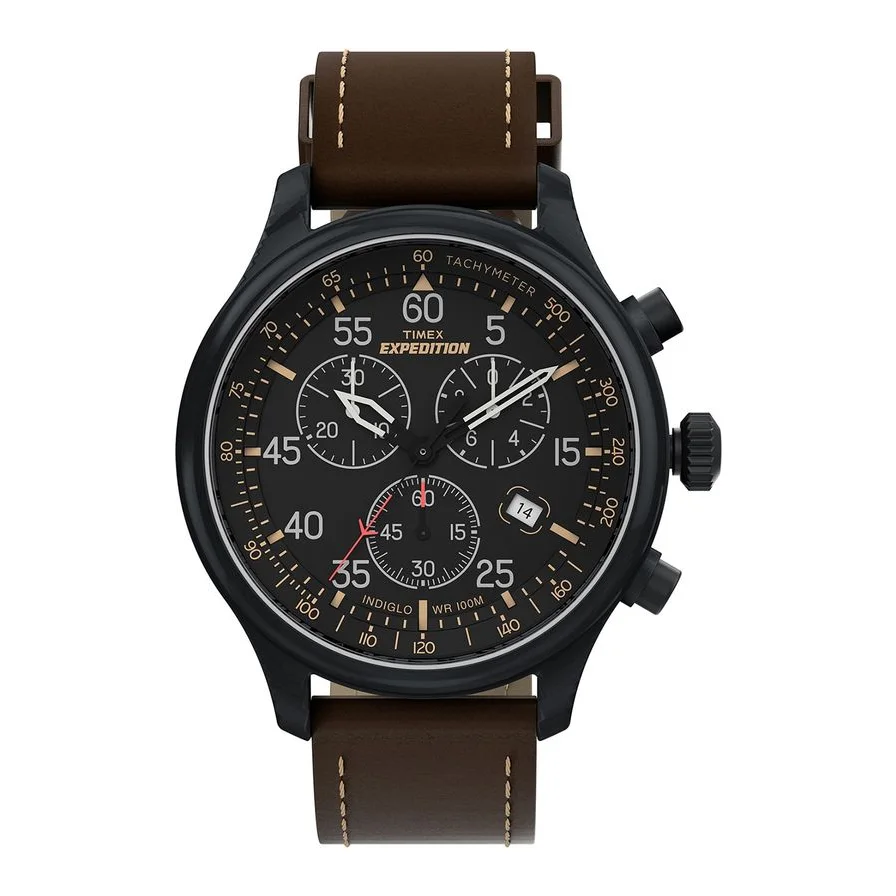 Timex cronograf cu o curea de piele Expedition, 42MM, Maro