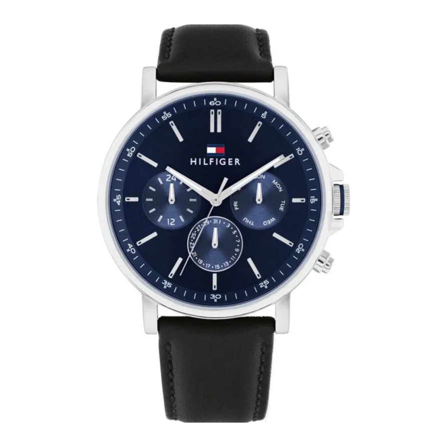Tommy Hilfiger cronograf cu curea din piele, Argintiu, Negru