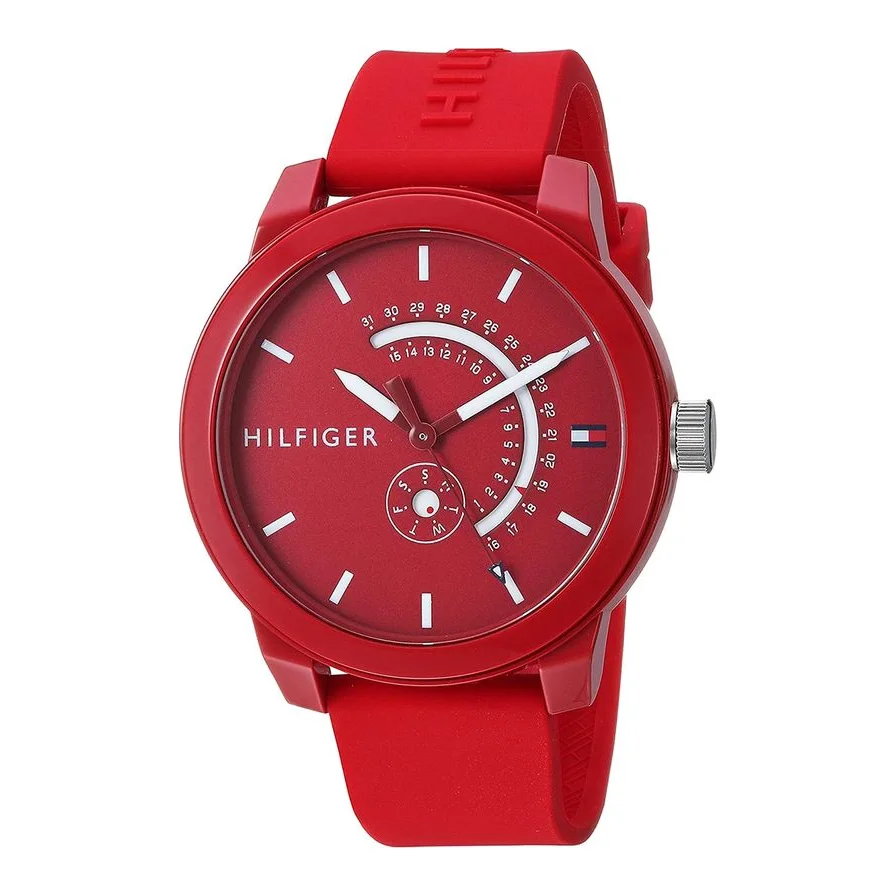 Tommy Hilfiger cu o curea cu logo in relief, Rosu