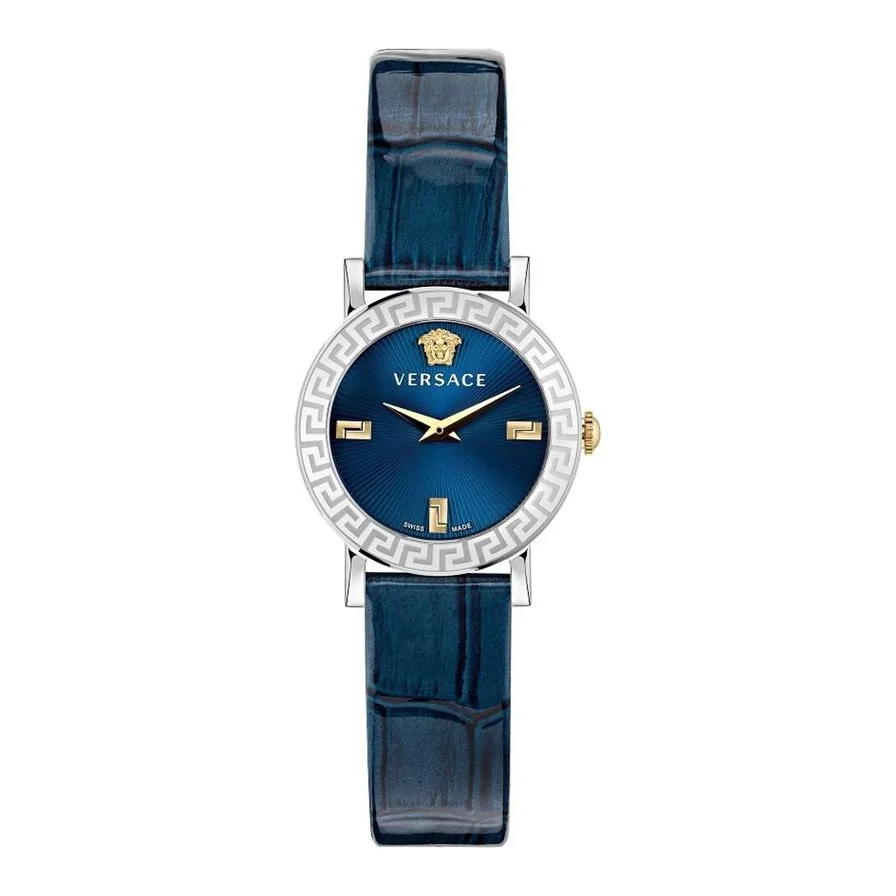 Versace, model Petit, curea din piele albastra, dimensiune 28mm, rezistenta la apa 3 ATM