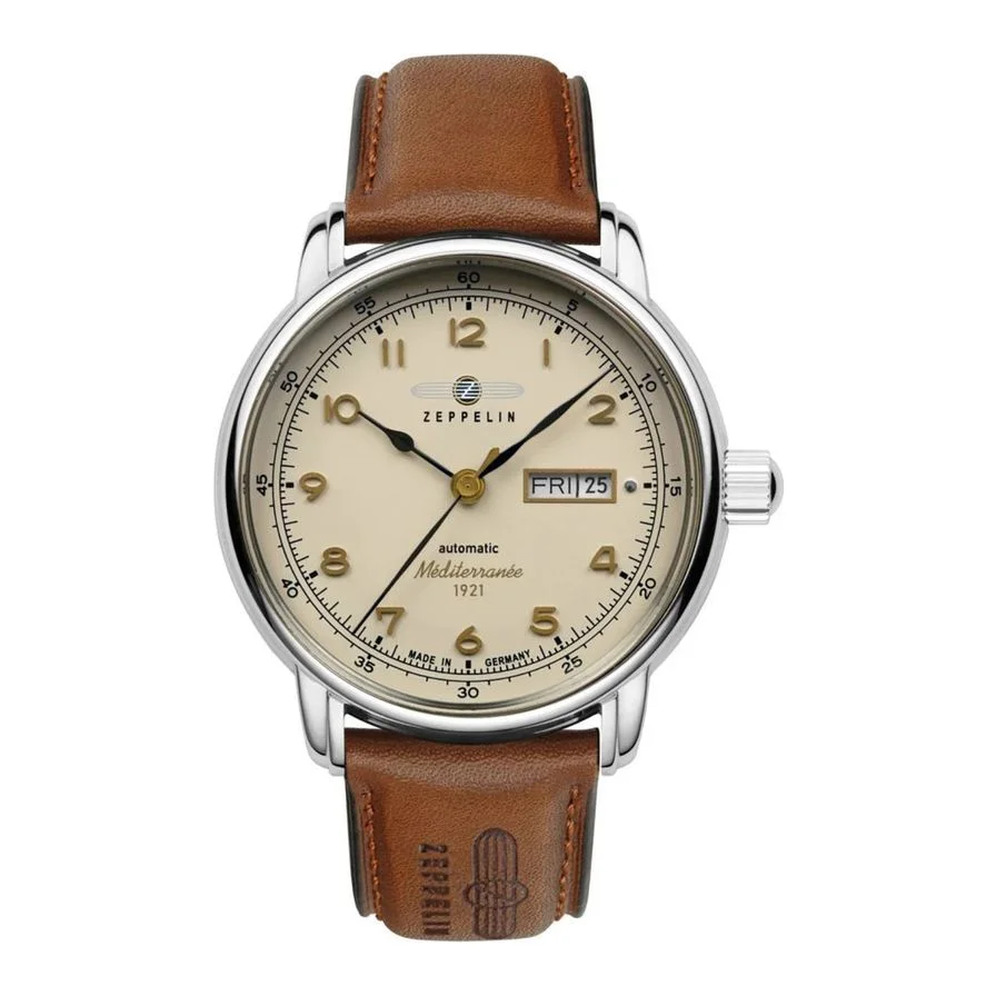 Zeppelin Automatic 100, model 9664-5, bratara din piele, maro, 41mm, rezistent la apa 50m